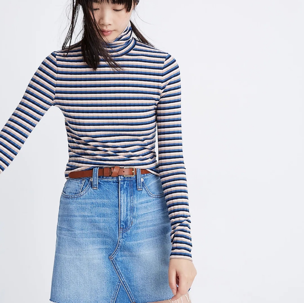 Madewell Ribbed Turtleneck Top in Stripe, Size Small